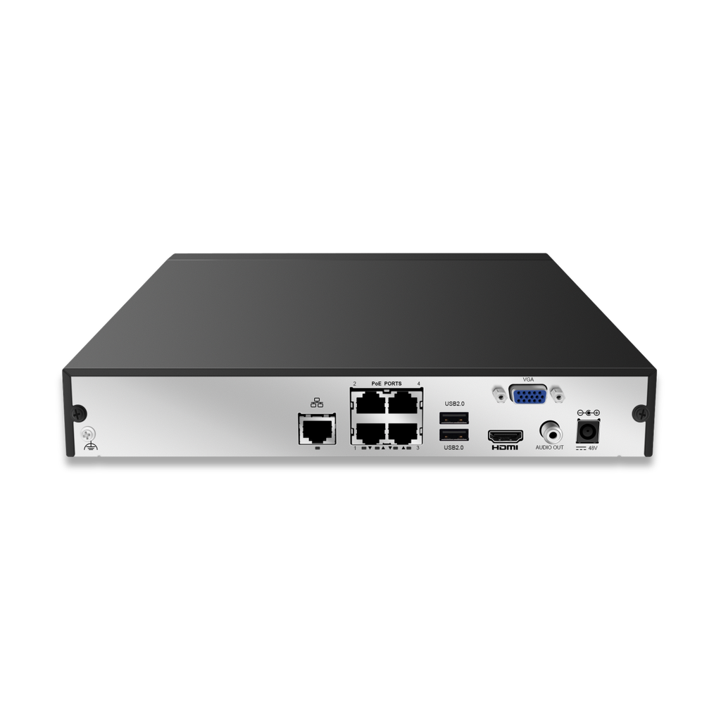 NVR 4 canali PoE 80Mbps H265 - 4K - 1 SATA – Funzioni AI Advanced