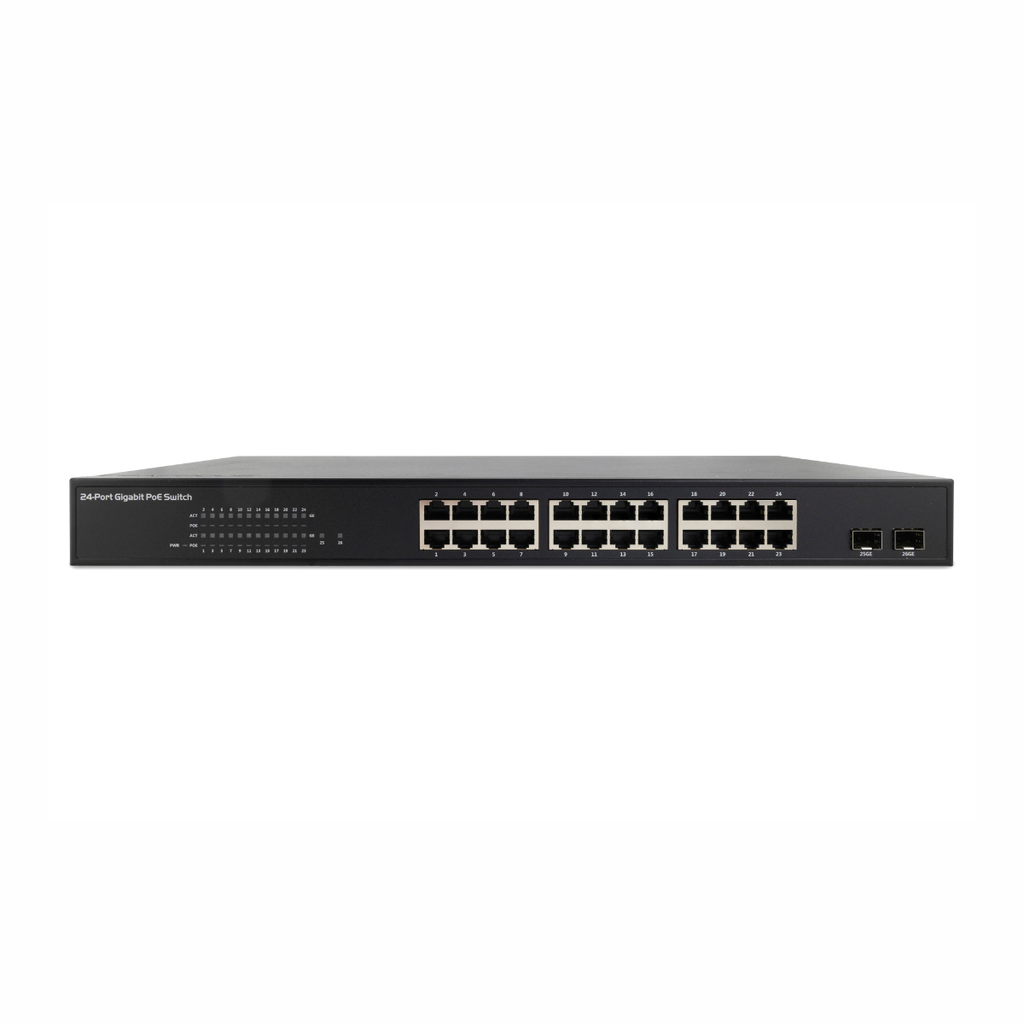 Switch Gigabit 24 porte PoE + 2 UPLink + 2 SFP/mini-GBIC
